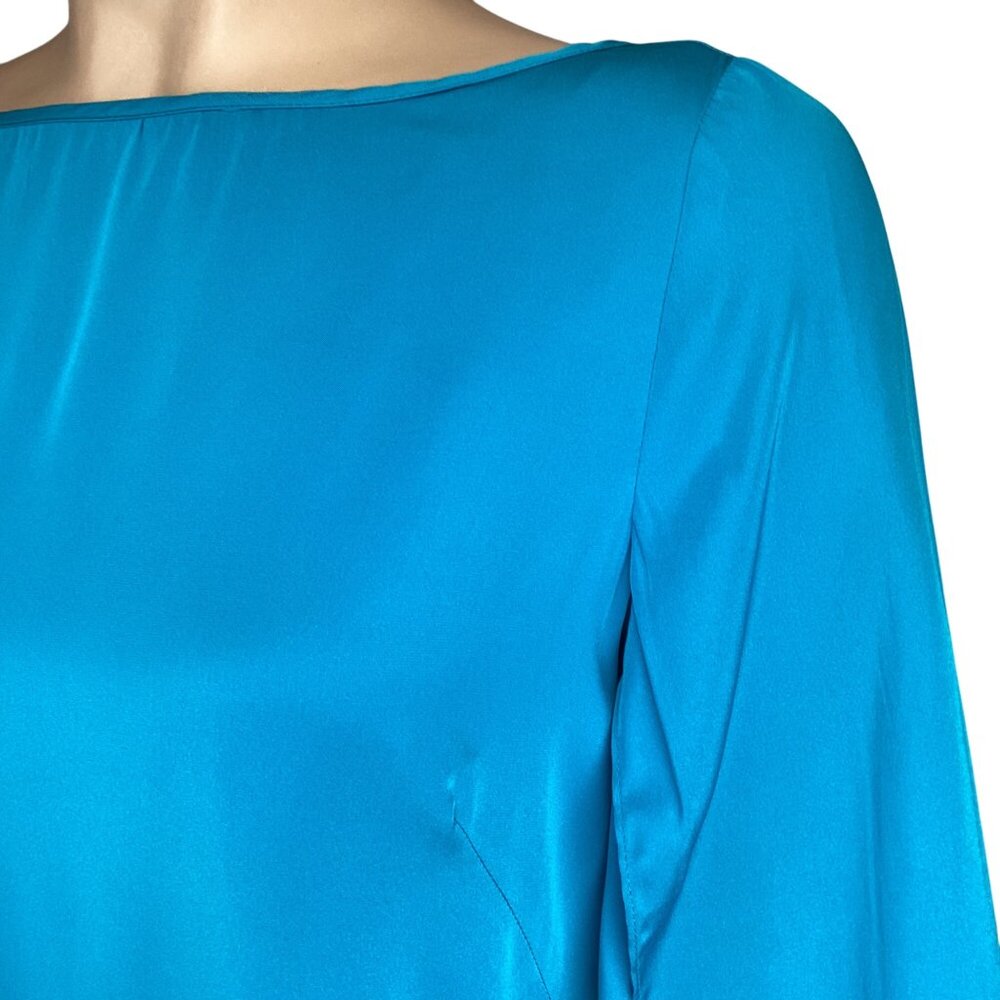 Milly Dress Size 4‎ Butterfly Sleeve Bateau Neck Silk-Blend Blue Aqua - Picture 4 of 9